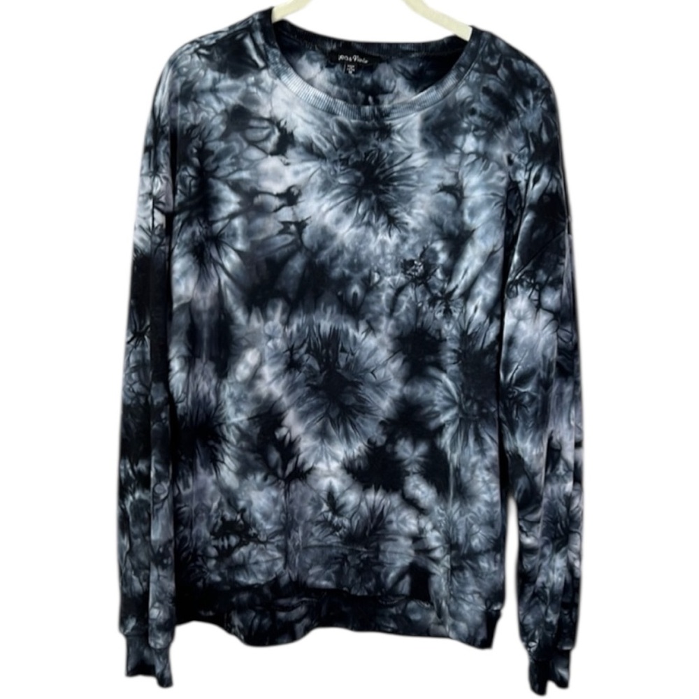 Lea & Viola Black Gray White Tie Dye Long Sleeve Sweatshirt Sweater Size M